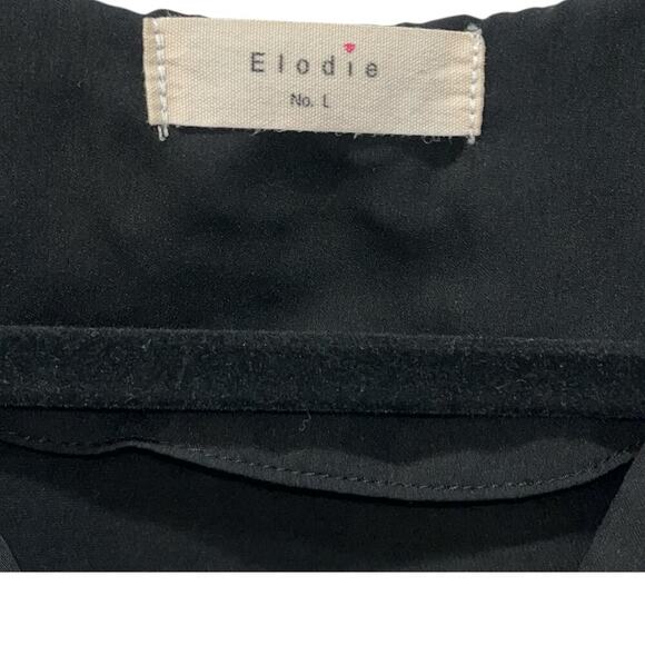 Elodie Black Surplice Wrap Blouse Size L – Long Sleeve V‑Neck Peplum Style - Picture 5 of 7